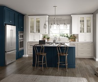 Sophisticated Transitional Kitchen Cabinets with Blue Accents