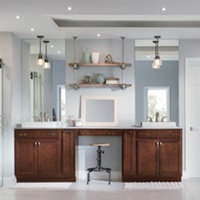 Avalon bathroom cabinets in Maple Cafe finish