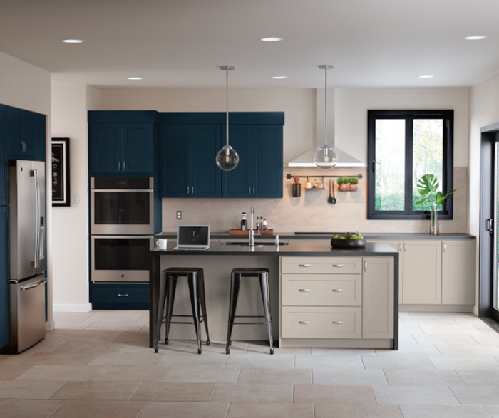 Streamlined and Minimalistic Blue and Gray Kitchen Cabinets