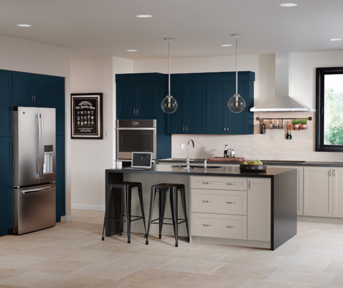 Streamlined and Minimalistic Blue and Gray Kitchen Cabinets