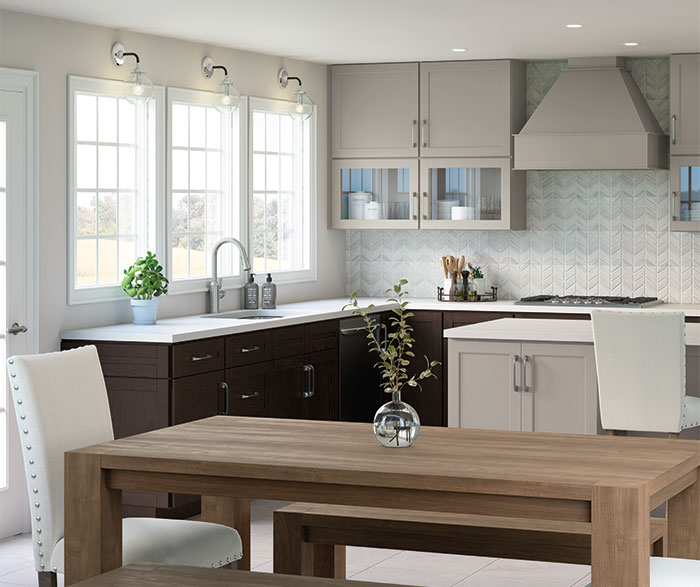 Casual Gray and Woodtone PureStyle™ Kitchen Cabinets