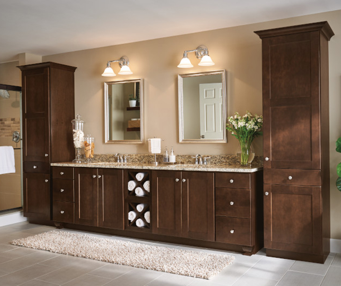 Dark Wood Cabinets in a Transitional Bathroom