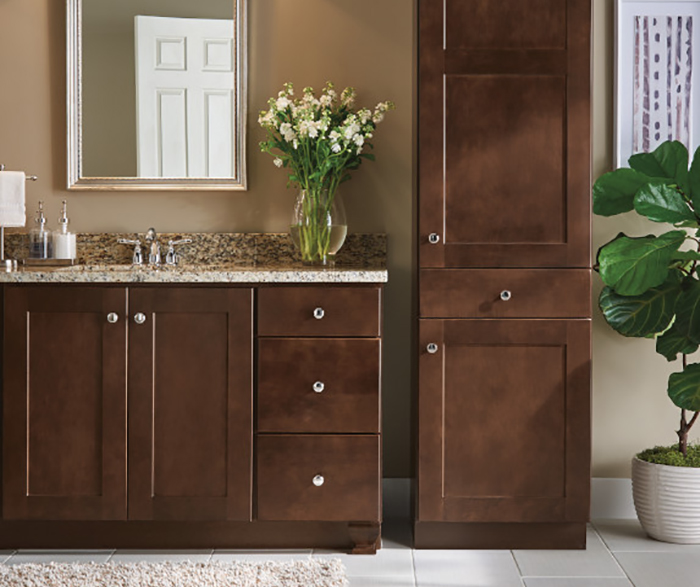 Dark Wood Cabinets in a Transitional Bathroom