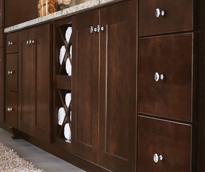 Dark Wood Cabinets in a Transitional Bathroom