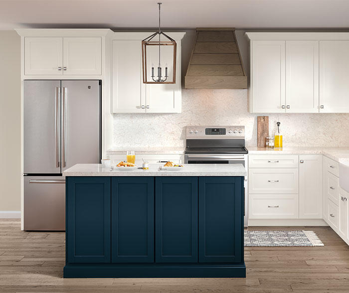 Casual Painted White And Purestyle Blue Kitchen Cabinets