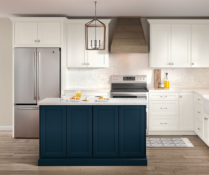 Casual Painted White And Purestyle Blue Kitchen Cabinets Aristokraft