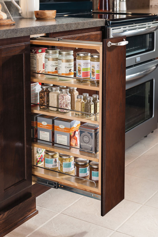 6 inch base pullout cabinet full of spices