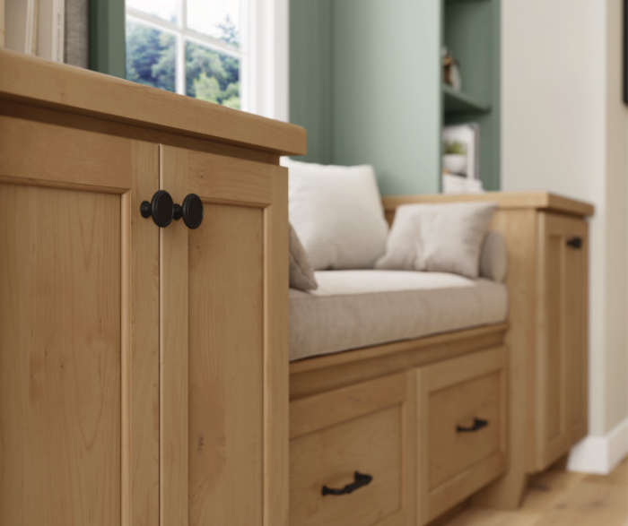 Built In Window Seat with Storage Cabinets