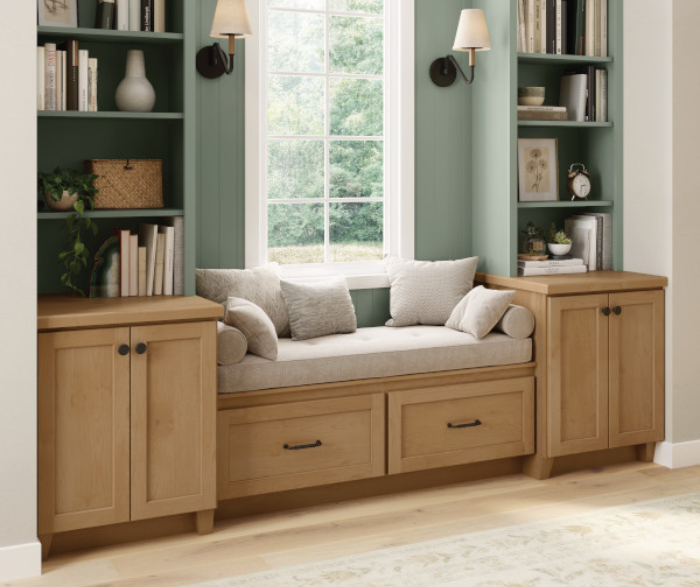 Built In Window Seat with Storage Cabinets