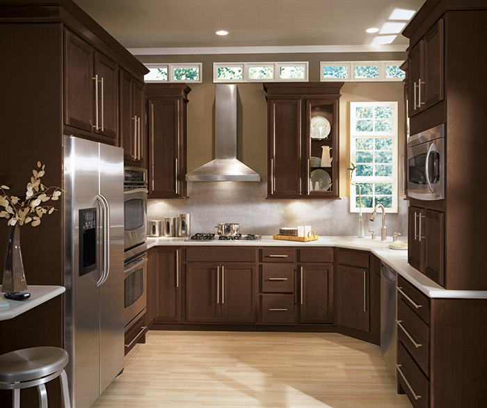 Sinclair Birch wood kitchen cabinets in Umber finish